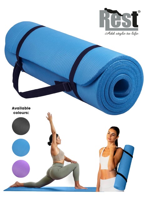 Cotton Home Yoga Mat Non Slip, Yoga Mat with Strap Included 10mm Thick Exercise Mat Ideal for HiiT, Pilates, Yoga and Many Other Home Workouts, Blue